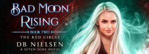 Bad Moon Rising Series: The Red Circle - A lone vampire princess, fangs bared, overlooks the shadows. Dive into Bad Moon Rising, where vengeance burns bright. (#vampirejustice #urbanfantasythriller #BadMoonRising)